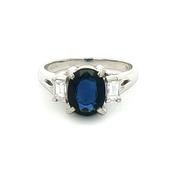 1.79ct Oval Sapphire &amp; 0.30ct Natural Diamond Emerald Cut Sides in Platinum