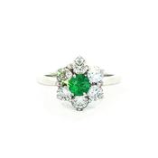 0.48ct Emerald &amp; 1.20ct Natural Diamond Floral Cluster Ring in 18ct White Gold image