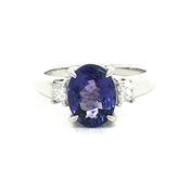 2.66ct Oval Tanzanite &amp; 0.20ct Princess Cut Natural Diamond Sides in Platinum