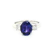 2.60ct Oval Tanzanite &amp; 0.45ct Natural Diamond Round Cut Sides in 18ct White Gold image
