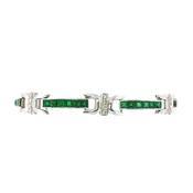 18ct White Gold Emerald and Natural Diamond Panel Bracelet image