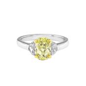 Ladies Platinum Fancy Natural Yellow Oval Natural Diamond 2.00ct and Crescent cut side diamonds 0.60ct