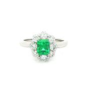 0.72ct Emerald &amp; Natural Diamond Cluster 0.78ct in Platinum