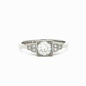 Vintage Old Cut Natural Diamond Solitaire Box Set Ring in Platinum image