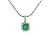 Vintage Square Cut Natural Emerald And Diamond Cluster Pendant Set In Platinum image
