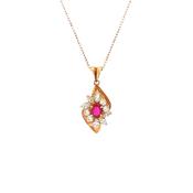 Ruby and Natural Diamond Cluster Pendant Necklace in 18ct Yellow Gold image
