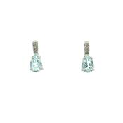 Aquamarine Pear Aqua and Natural Diamond Stud Earrings in 9ct White Gold