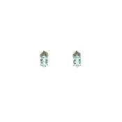 Vintage Oval Aquamarine &amp; Natural Diamond Stud Earrings in 18ct White Gold