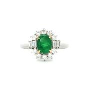 Pre-loved Platinum Oval Emerald 0.96 Cluster Natural diamond 0.55 claw set ring image