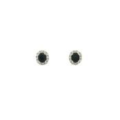 0.95ct Oval Sapphire &amp; 0.24ct Natural Diamond Halo Cluster Stud Earrings in 18ct White Gold image