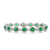 18ct White Gold Oval Emerald 8.23ct and natural Diamond 5.68ct Cluster Bracelet image