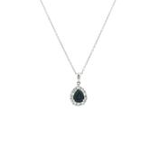 Platinum Pear Sapphire and Natural Diamond Halo Pendant image