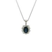 Platinum 2.55ct Royal Blue Sapphire and Natural Diamond Halo Pendant image