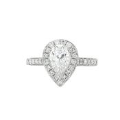 C1.02ct S0.56ct E si1 Natural Diamond Pear Halo Solitaire With Diamond Shoulders In 18ct White Gold