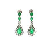 3.45ct Vintage Emerald and Natural Diamond 18ct White Gold Drop Earrings image