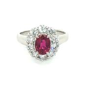1.20ct Ruby 1ct Diamond Cluster Ring Set In Platinum image