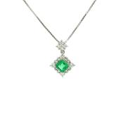 Vintage Emerald And Natural Diamond Cluster Pendant Set In Platinum image