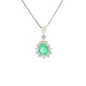 Vintage Pear Emerald And Natural Diamond Cluster Pendant