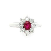 0.64ct Ruby &amp; 0.61ct Natural Diamond Halo Flower Cluster Ring in Platinum