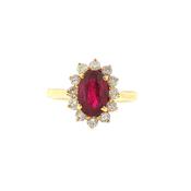 1.82ct Oval Ruby &amp; 0.48ct Natural Diamond Cluster Ring in 18ct Yellow Gold image