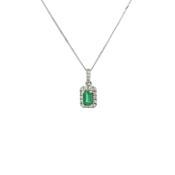 18ct White Gold Emerald and Natural Diamond Halo Pendant