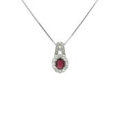 Vintage Oval Ruby And Natural Diamond Cluster Pendant Set In Platinum image