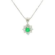 Vintage Emerald And Natural Diamond Cluster Pendant Set In Platinum image