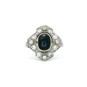 1.46ct Oval Sapphire &amp; Natural Diamond Art Deco Style Dress Ring in 18ct White Gold image