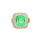 3.50ct Columbian Emerald &amp; Natural Diamond Square Art Deco Style Dress Ring In 18ct Yellow Gold image