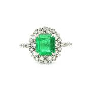 1.60ct Vintage Emerald and Natural Diamond Halo 18ct White Gold Cocktail Ring image