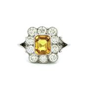 1.20ct Yellow Sapphire Emeral Cut &amp; 0.80ct Natural Diamond Closter Ring in Platinum image
