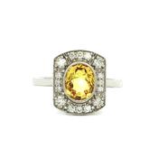 Oval Yellow Sapphire &amp; Natural Diamond Vintage Ring in Platinum image