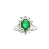 18ct White Gold Oval Emerald and Natural Diamond Cluster Ring image