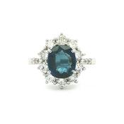 Vintage 2.72ct Deep Royal Blue Sapphire and Natural Diamond Halo Cluster Ring in Platinum image