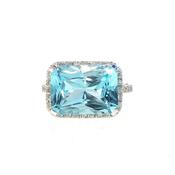 Vintage Radiant Aquamarine and Natural Diamond Cocktail Ring in 14ct White Gold image