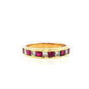Vintage Natural Ruby and Diamond Channel Set Eternity Ring in 18ct Yellow Gold image