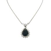 Vintage Natural Sapphire and Diamond Cluster Pear Drop Pendant in Platinum image