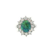 Vintage Natural Oval Black Opal and Diamond Cluster Dress Ring in Platinum image