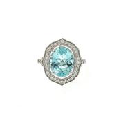 Vintage Natural Aquamarine and Diamond Halo Cluster Dress Ring in Platinum image