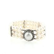 6.5-7mm Triple Row Pearl Bracelet With Diamond Set Spacers image