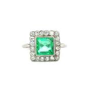 Antique Emerald and Diamond Ring in Platinum