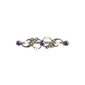 Antique 15ct White &amp; Rose Gold Natural Sapphire &amp; Diamond Pearl Brooch