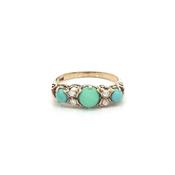 Antique Three Stone Turquise &amp; Natural Diamond Ring in 18ct Yellow Gold image