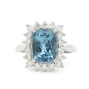 Aquamarine 2.62ct &amp; Natural Diamond 0.72ct Rectangle Halo Ring in 18ct White Gold