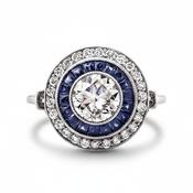 Art Deco Style Sapphire and Diamond Platinum Target Ring image