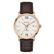Bulova Gents Hudson Automatic Rose Gold Case with Silver Dial on Brown Strap image