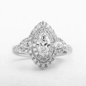 C0.51ct S0.77ct Marquise &amp; Round Cut Natural Diamond Halo Ring Set In 18ct White Gold - L image