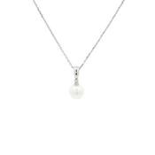 Cultured Pearl &amp; Natural Diamond Pendant in 9ct White Gold image