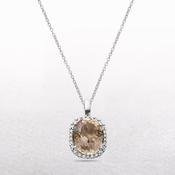 Diamond and Morganite Oval Pendant in 9ct White Gold