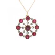 Edwardian Ruby &amp; Natural Diamond Cluster Pendant in 9ct Rose Gold image